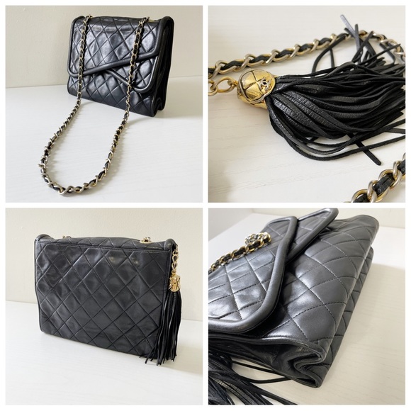 ❤️SOLD❤️Chanel black quilted lambskin leather double flap vintage shoulder bag - Picture 3 of 10